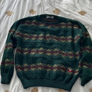 Classic Patterned Crewneck Sweater in Green